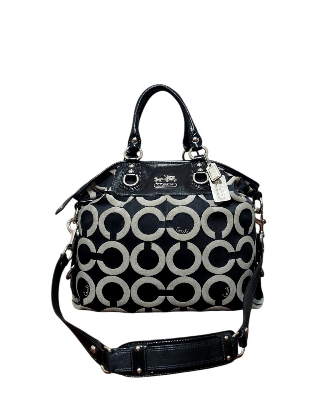 Coach Madison Lindsey OP Art Signature Zip Canvas  Satchel W/ Chrome HW No 18649